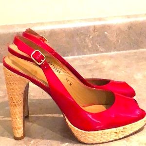 🫟 STUART WEITZMAN - Red Patent Leather Slingbacks - US 10